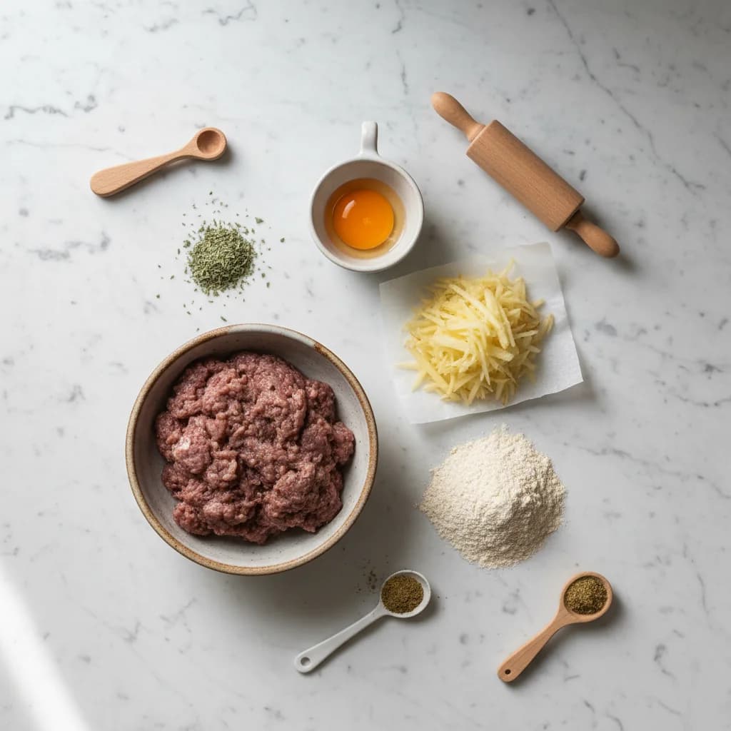 All ingredients needed for Apple-Turkey Mini Meatballs arranged on a clean surface