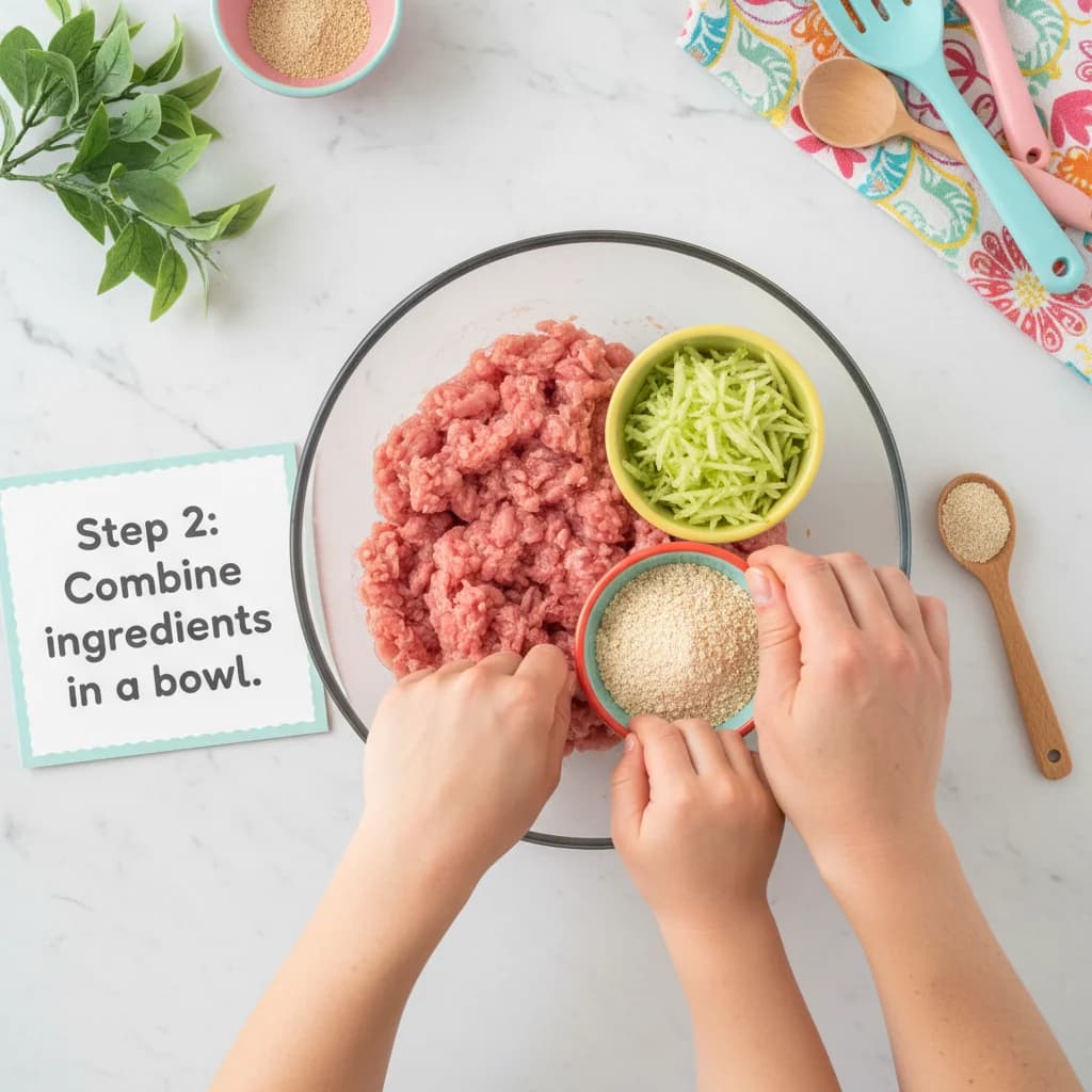 Step 2: **Step 2: Combine ingredients in a bowl.** In a medium-sized bowl, add the ground turkey, grated app for Apple-Turkey Mini Meatballs