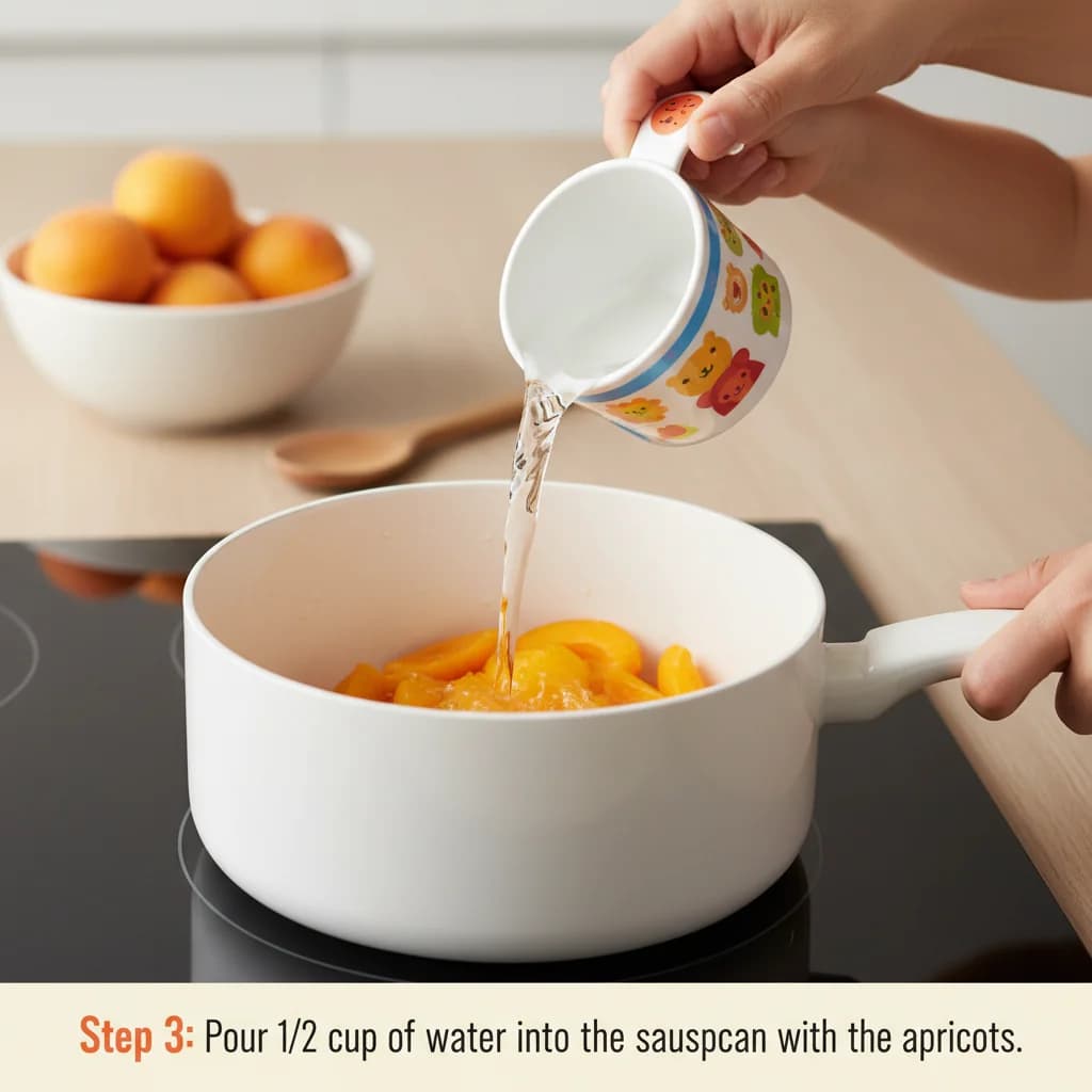 Step 3: Pour 1/2 cup of water into the saucepan with the apricots. for Apricot Sunshine Purée