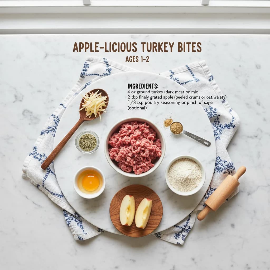 All ingredients needed for Apple-licious Turkey Bites arranged on a clean surface
