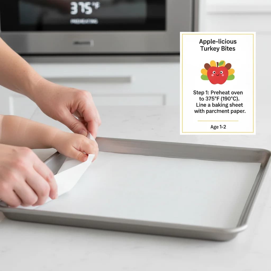 Step 1: Preheat oven to 375°F (190°C). Line a baking sheet with parchment paper. for Apple-licious Turkey Bites