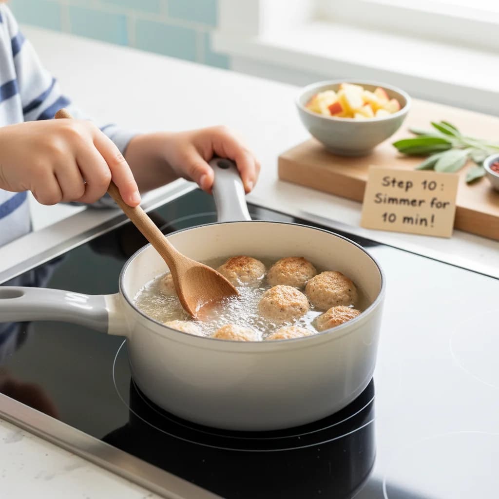 Step 10: Alternatively, you can simmer the meatballs in a small amount of water or broth in a saucepan for ab for Apple-licious Turkey Bites