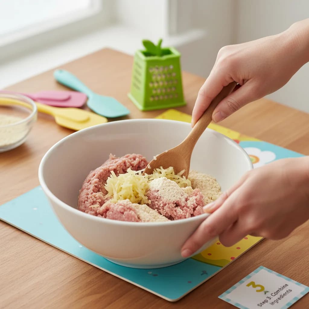 Step 3: In a medium bowl, combine the ground turkey, grated apple, and bread crumbs or oat flour. for Apple-licious Turkey Bites