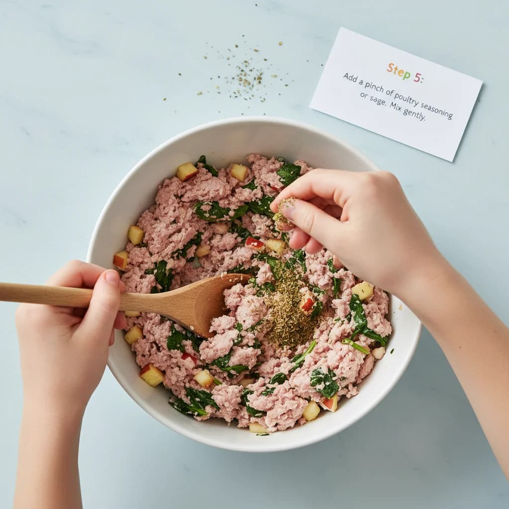 Step 5: If using, add a pinch of poultry seasoning or sage to the mixture for added flavor. Mix gently to co for Apple-licious Turkey Bites