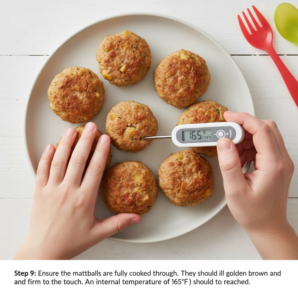Step 9: Ensure the meatballs are fully cooked through. They should be lightly golden brown and firm to the t for Apple-licious Turkey Bites