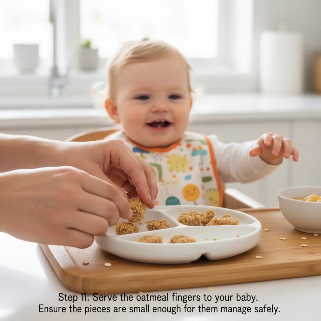 Step 11: Serve the oatmeal fingers to your baby. Ensure the pieces are small enough for them to manage safely for Apple Cinnamon Oatmeal Fingers