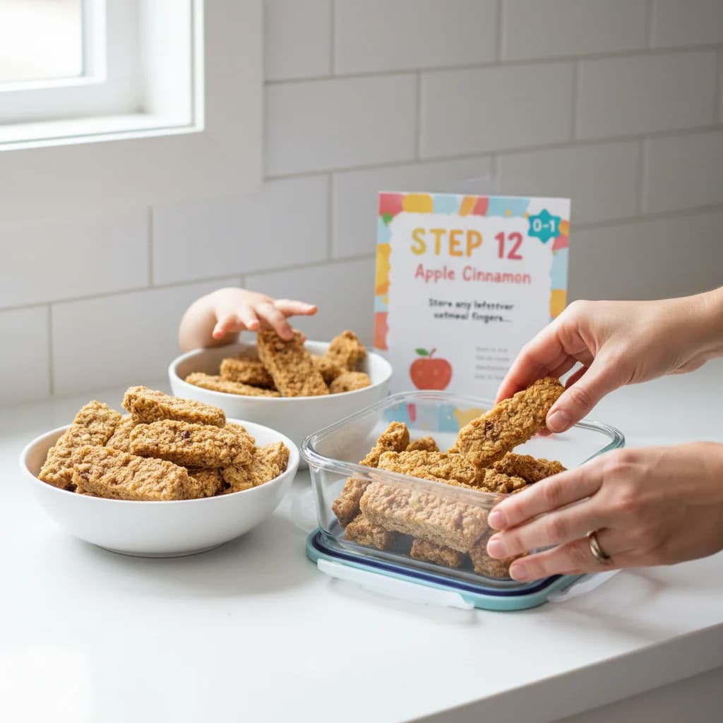 Step 12: Store any leftover oatmeal fingers in an airtight container in the refrigerator for up to 3 days, or for Apple Cinnamon Oatmeal Fingers