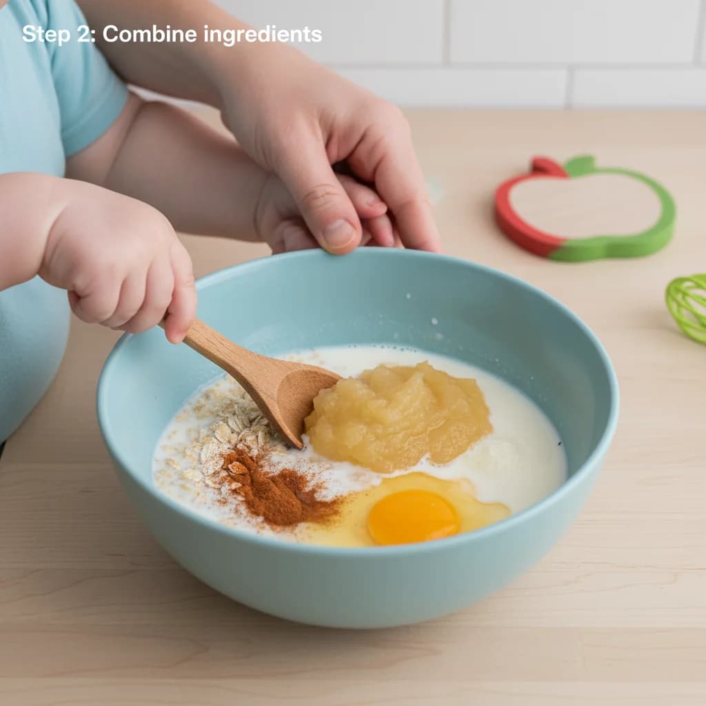 Step 2: In a medium bowl, combine the quick oats, milk, applesauce (or grated apple), egg, cinnamon, and mel for Apple Cinnamon Oatmeal Fingers