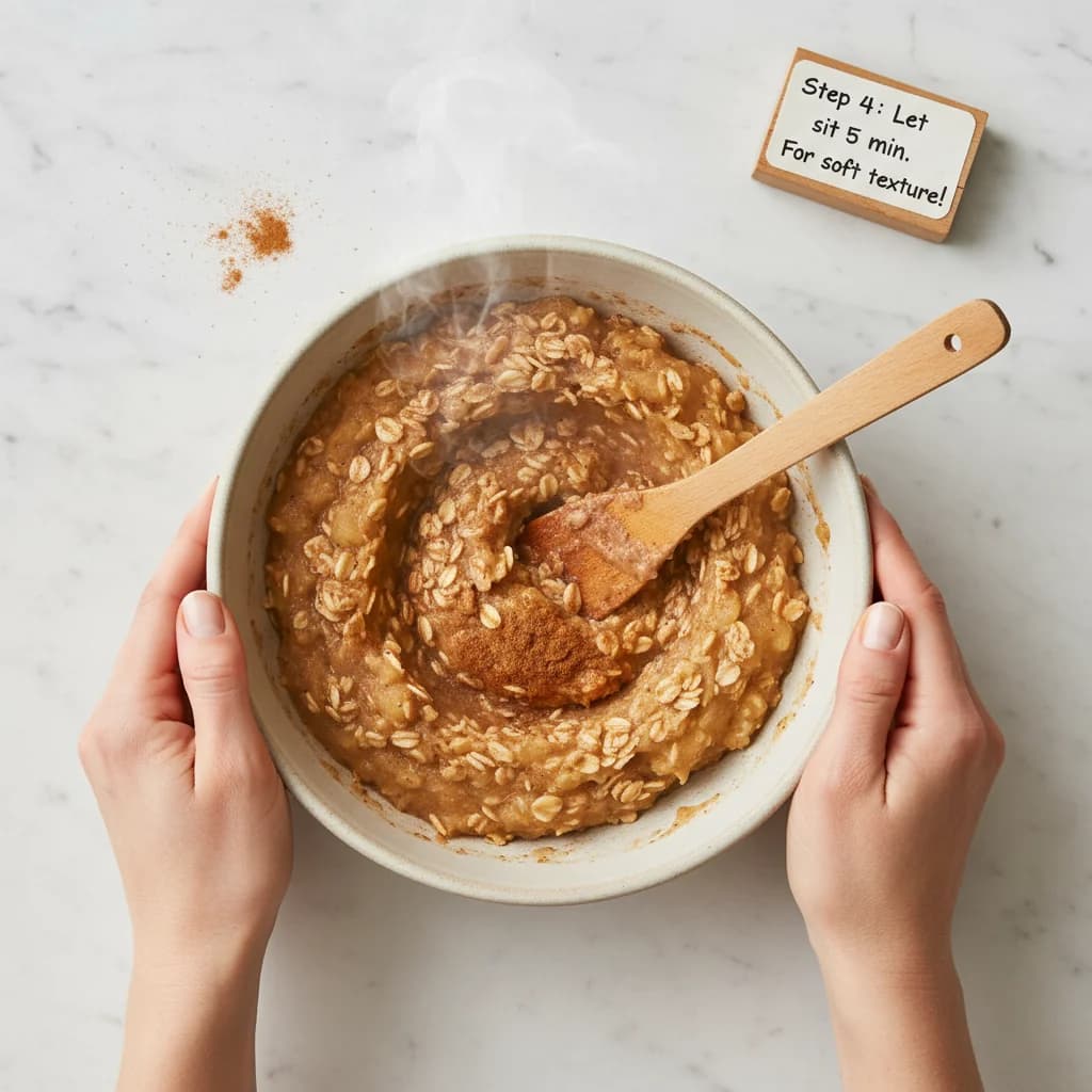 Step 4: Let the mixture sit for 5 minutes. This allows the oats to absorb the liquid, resulting in a softer for Apple Cinnamon Oatmeal Fingers
