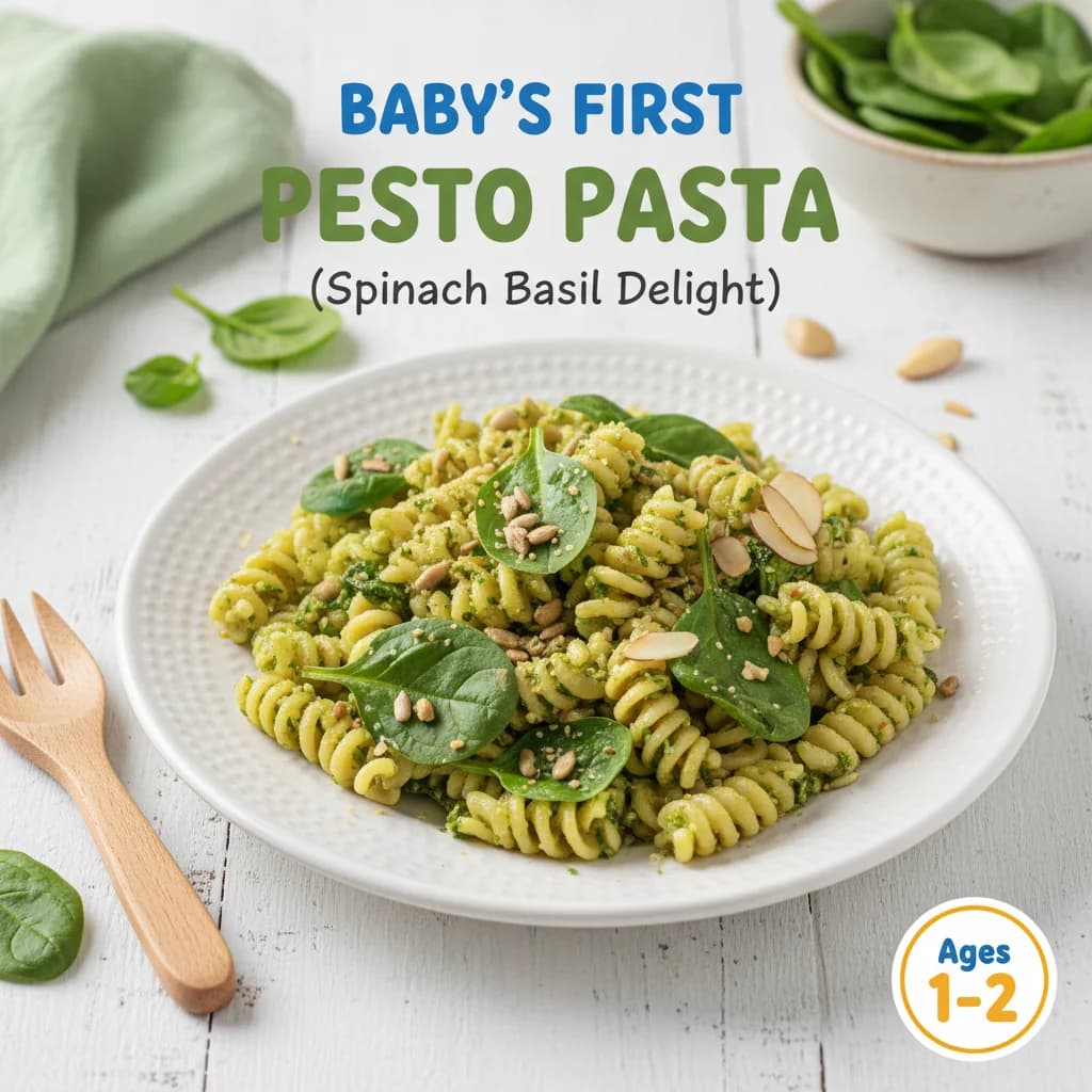 Baby's First Pesto Pasta (Spinach Basil Delight)