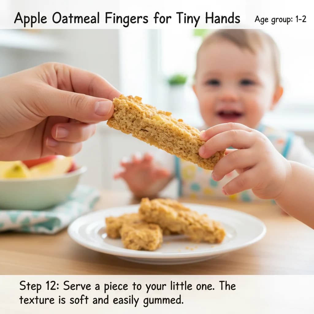 Step 12: Serve a piece to your little one. The texture is soft and easily gummed. for Apple Oatmeal Fingers for Tiny Hands