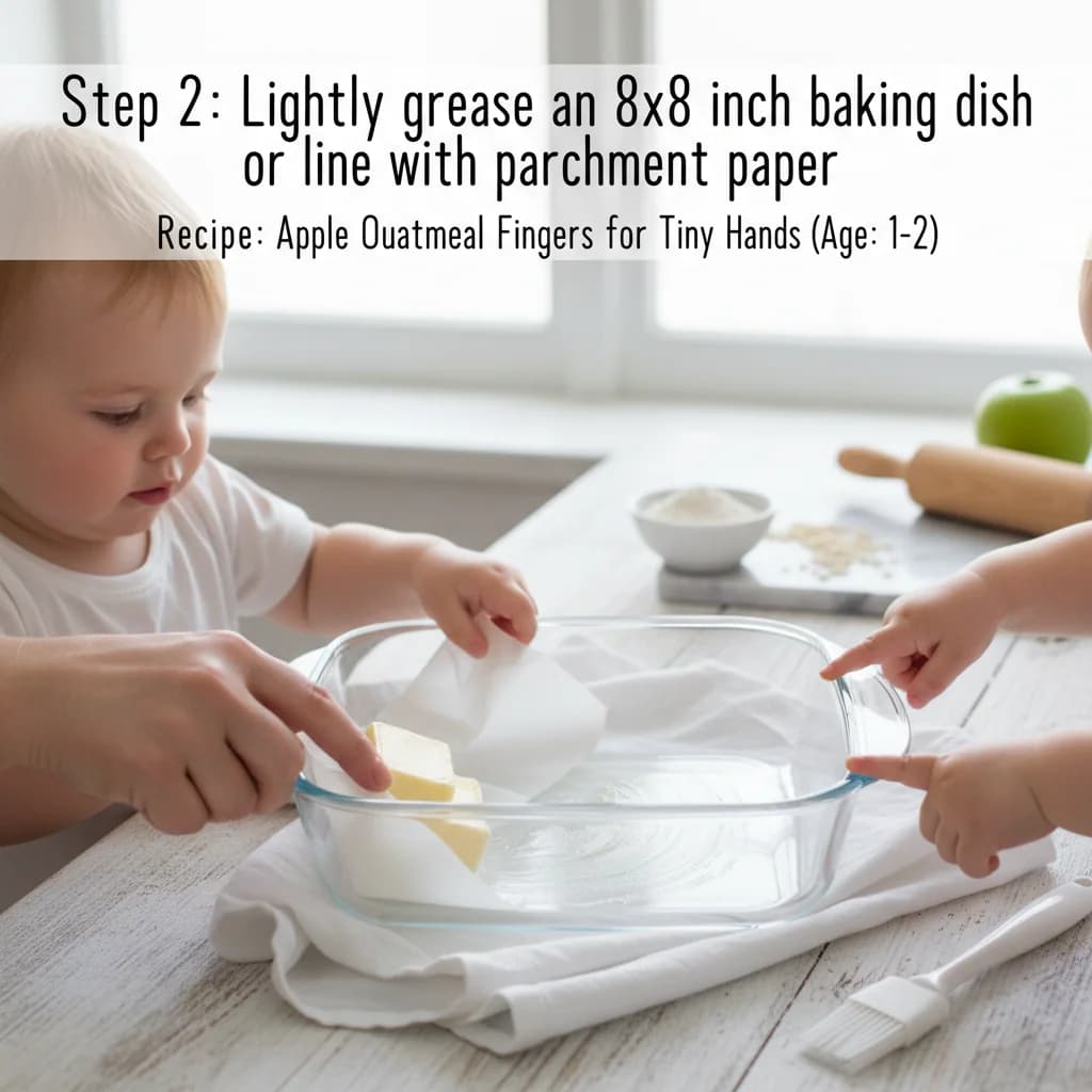 Step 2: Lightly grease an 8x8 inch baking dish or line with parchment paper. for Apple Oatmeal Fingers for Tiny Hands