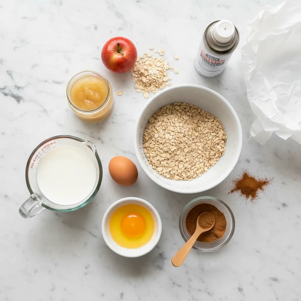All ingredients needed for Apple Oatmeal Finger Snacks arranged on a clean surface
