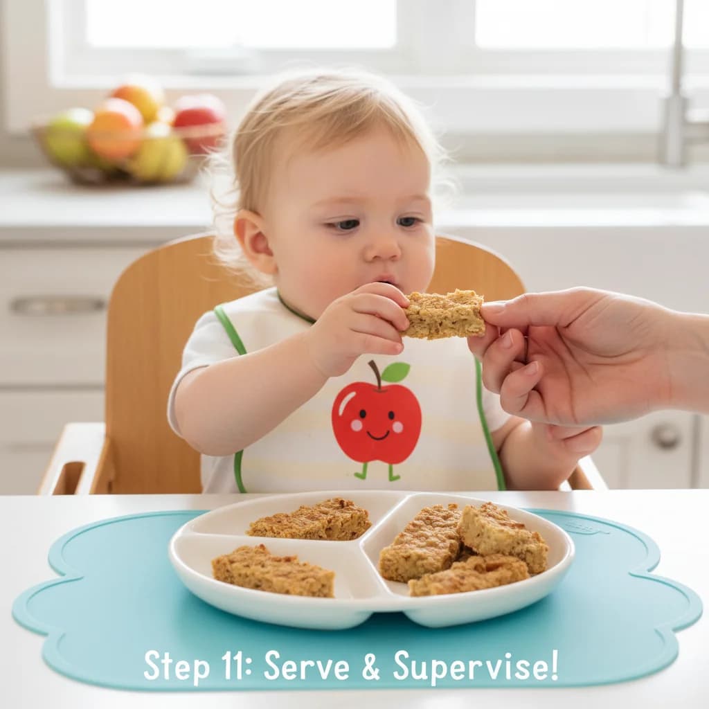 Step 11: Serve the oatmeal finger snacks to your baby. Monitor them while they eat to prevent choking. for Apple Oatmeal Finger Snacks