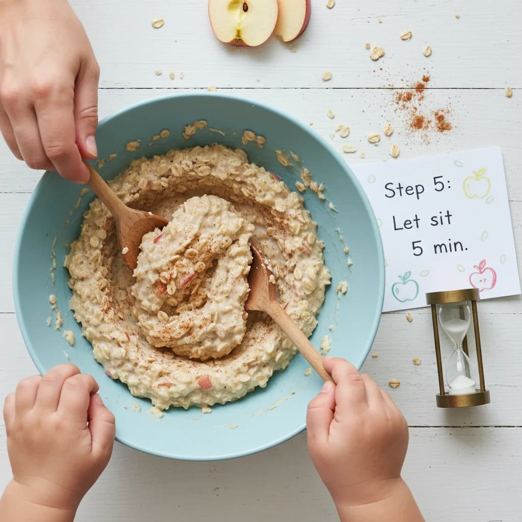 Step 5: Let the mixture sit for 5 minutes. This allows the oats to absorb some of the liquid and soften. for Apple Oatmeal Finger Snacks