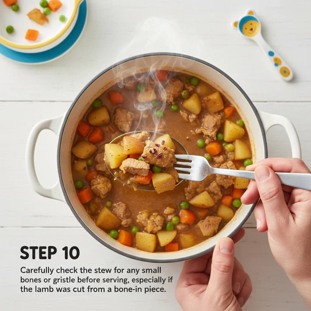 Step 10: Carefully check the stew for any small bones or gristle before serving, especially if the lamb was c for Lamb & Potato Yummy Stew