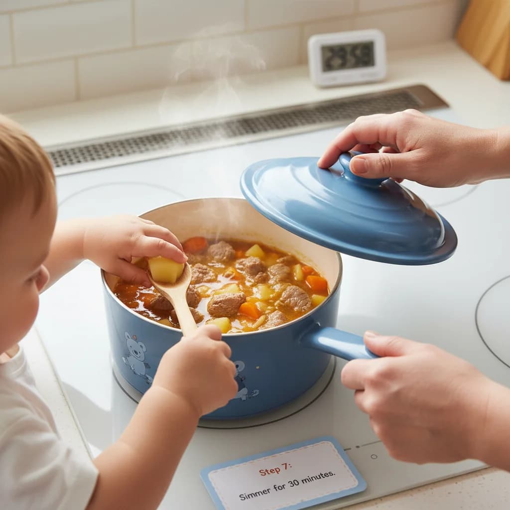 Step 7: Bring the mixture to a boil, then reduce the heat to low. Cover the saucepan with a lid and simmer f for Lamb & Potato Yummy Stew