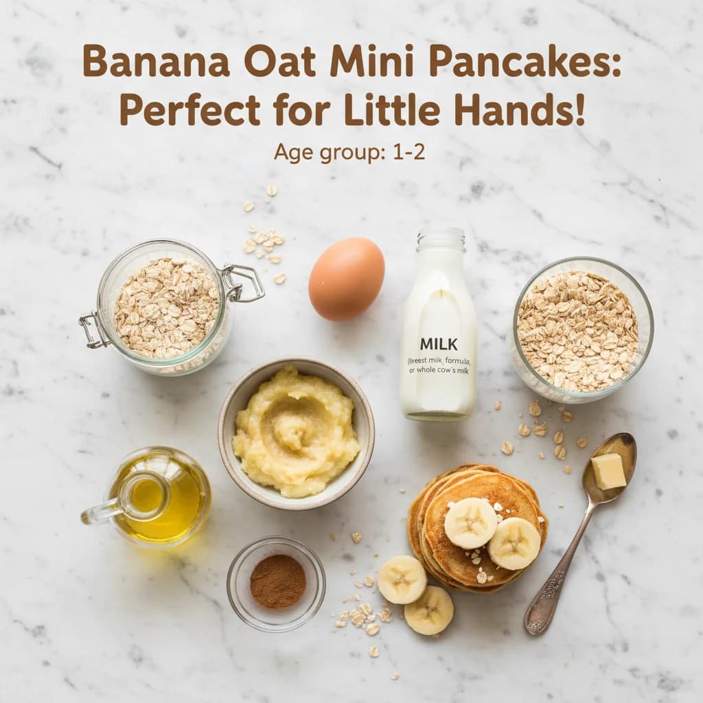 All ingredients needed for Banana Oat Mini Pancakes: Perfect for Little Hands! arranged on a clean surface