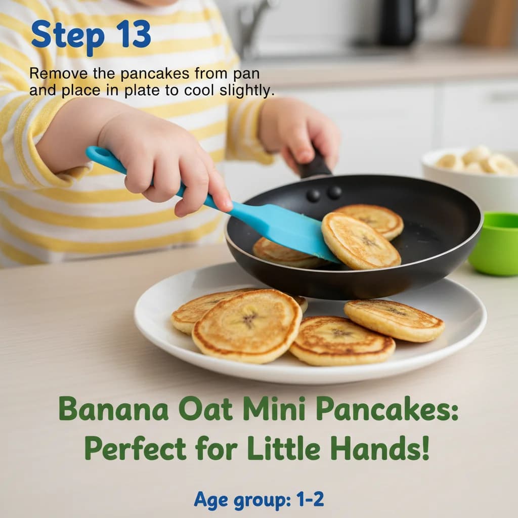 Step 13: Remove the pancakes from the pan and place them on a plate to cool slightly. for Banana Oat Mini Pancakes: Perfect for Little Hands!