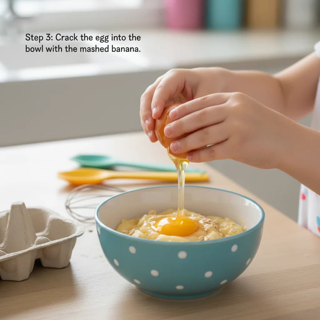 Step 3: Crack the egg into the bowl with the mashed banana. for Banana Oat Mini Pancakes: Perfect for Little Hands!