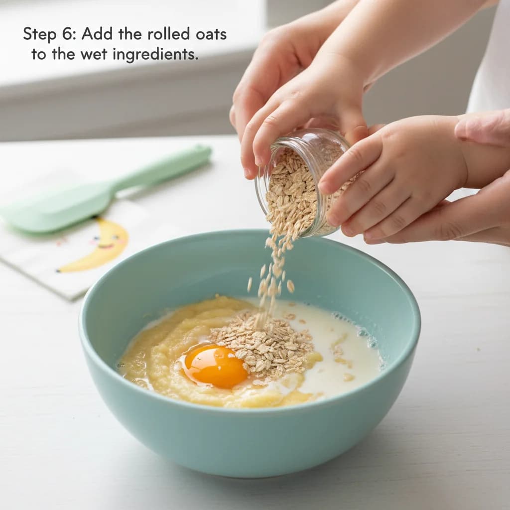 Step 6: Add the rolled oats to the wet ingredients. for Banana Oat Mini Pancakes: Perfect for Little Hands!