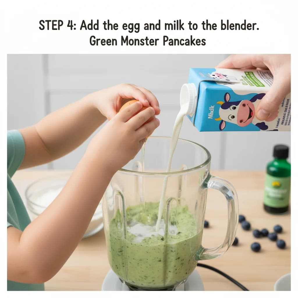 Step 4: Add the egg and milk to the blender. for Green Monster Pancakes
