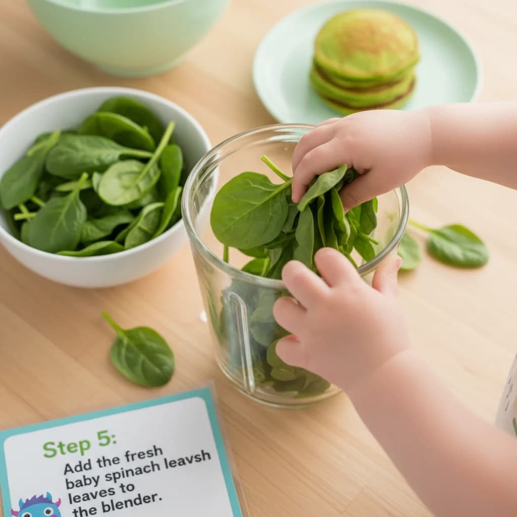 Step 5: Add the fresh baby spinach leaves to the blender. for Green Monster Pancakes
