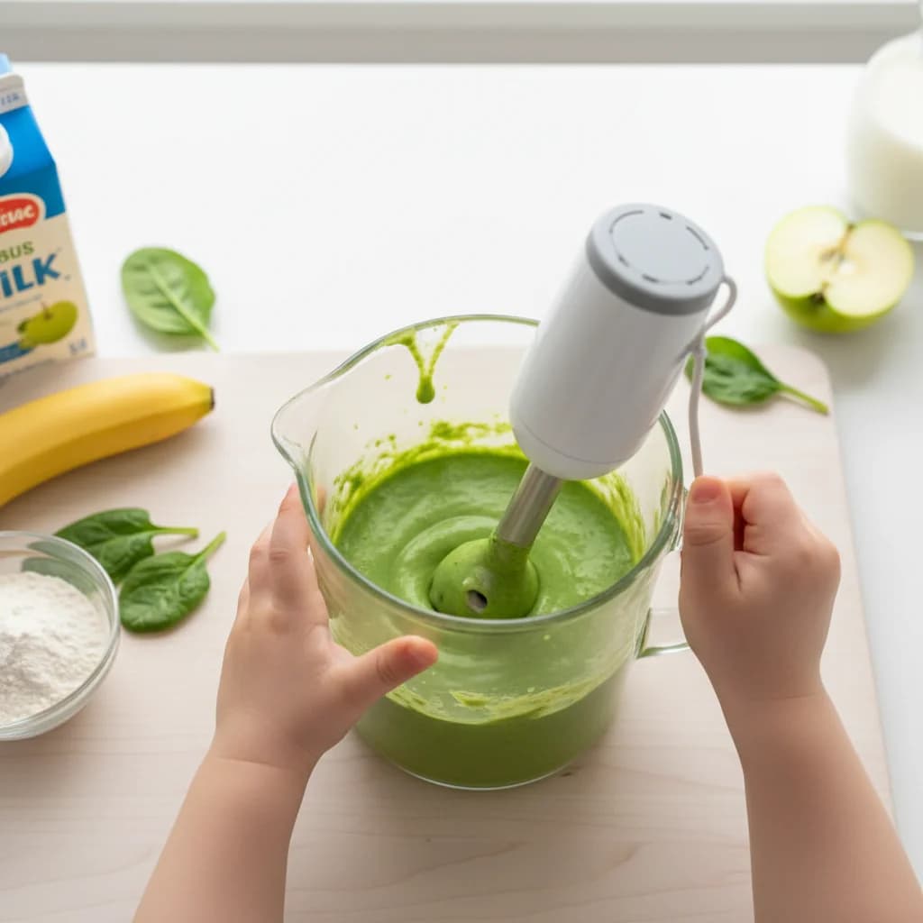 Step 6: Blend all the ingredients together until completely smooth and a vibrant green color. Make sure ther for Green Monster Pancakes