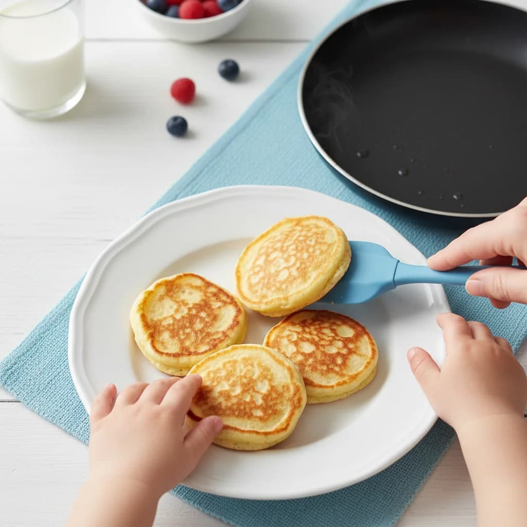 Step 14: Remove the cooked pancakes from the skillet and let them cool slightly. for Yummy Yogurt Pancakes with Berry Smiles