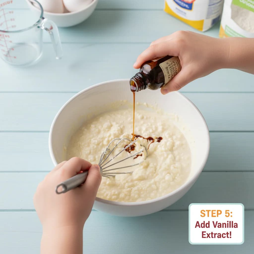 Step 5: Add the vanilla extract (if using) to the mixture. for Cheesy Cottage Cheese Pancake Bites