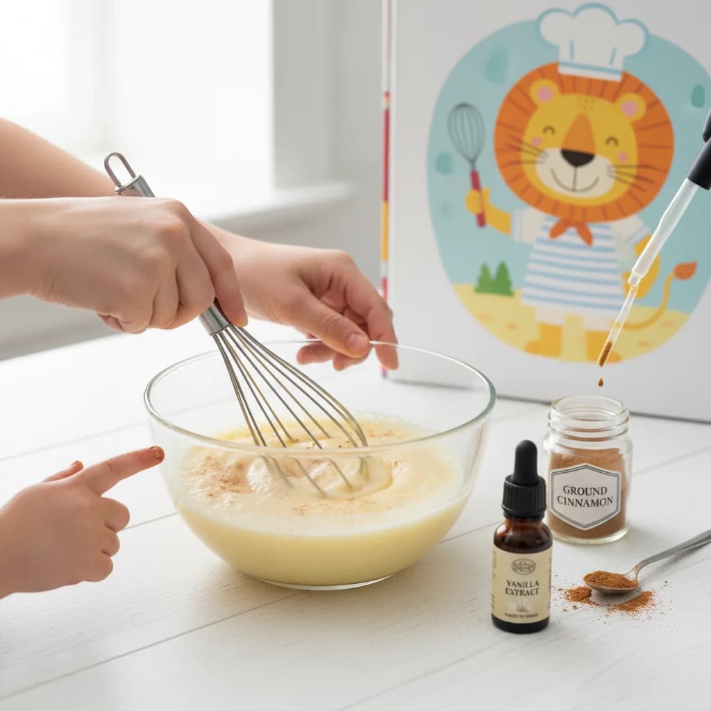 Step 4: Add the ground cinnamon and vanilla extract (if using) to the egg and milk mixture. Whisk until ever for Cinnamon French Toast Fingers