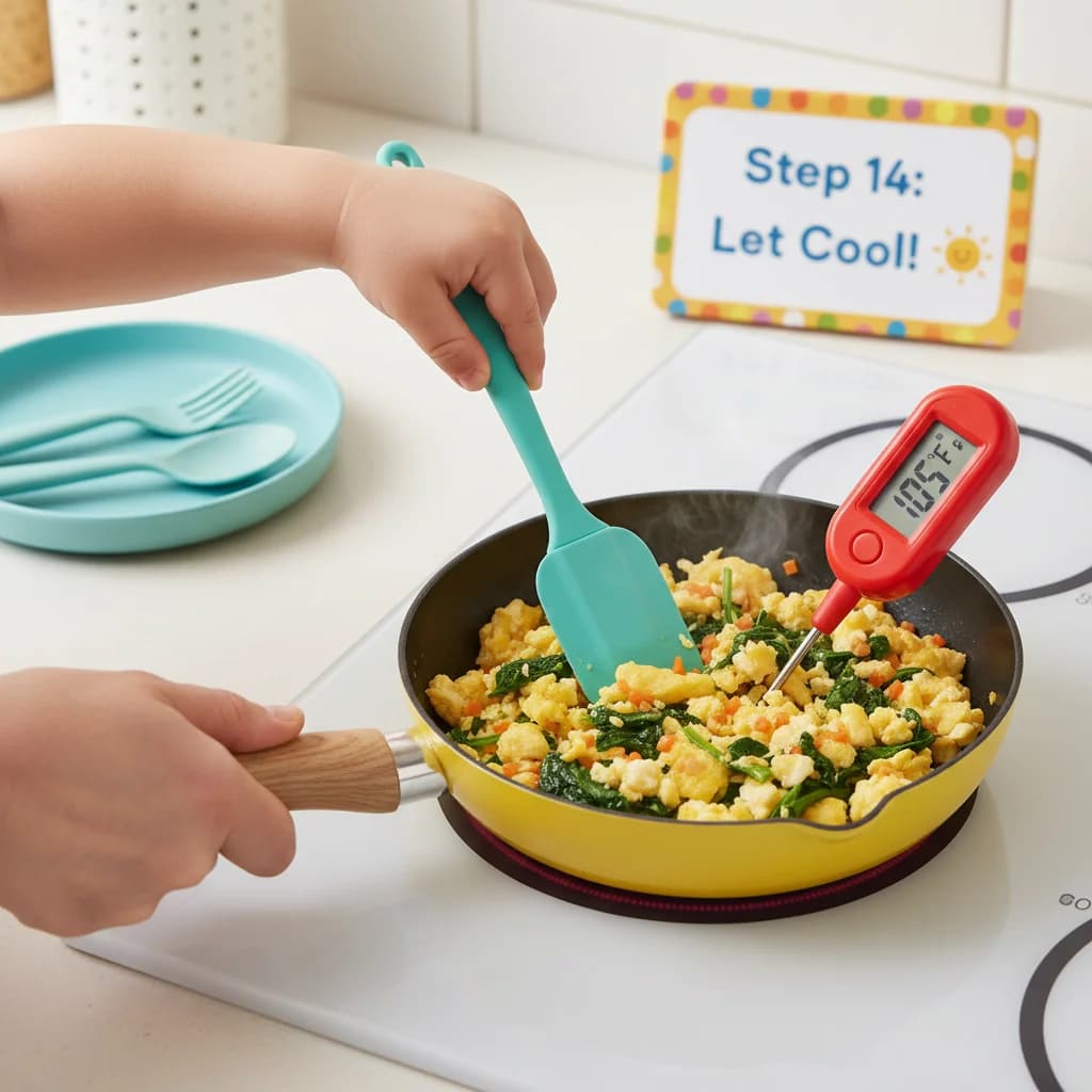Step 14: Remove the pan from the heat and let the scrambled eggs cool slightly to a safe temperature before s for Sunshine Scramble with Hidden Greens