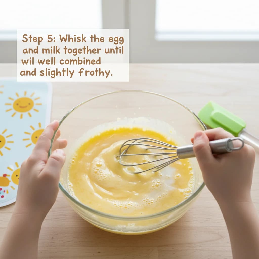 Step 5: Whisk the egg and milk together until well combined and slightly frothy. This helps create a fluffy for Sunshine Scramble with Hidden Greens