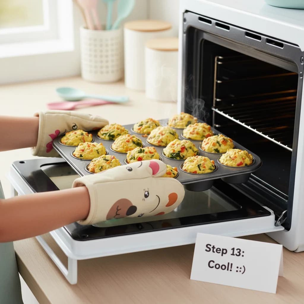 Step 13: Remove the muffin tin from the oven and let the muffins cool for a few minutes. for Egg & Veggie Bites (Mini Frittatas)