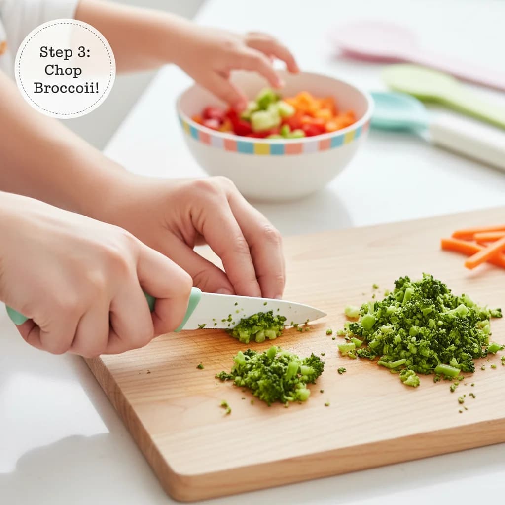 Step 3: Finely chop the broccoli florets. Ensure they are cooked until tender for easy chewing. for Egg & Veggie Bites (Mini Frittatas)