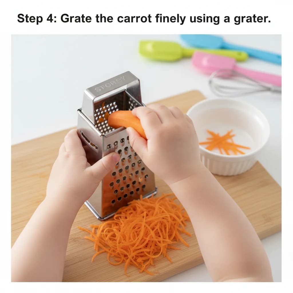 Step 4: Grate the carrot finely using a grater. for Egg & Veggie Bites (Mini Frittatas)