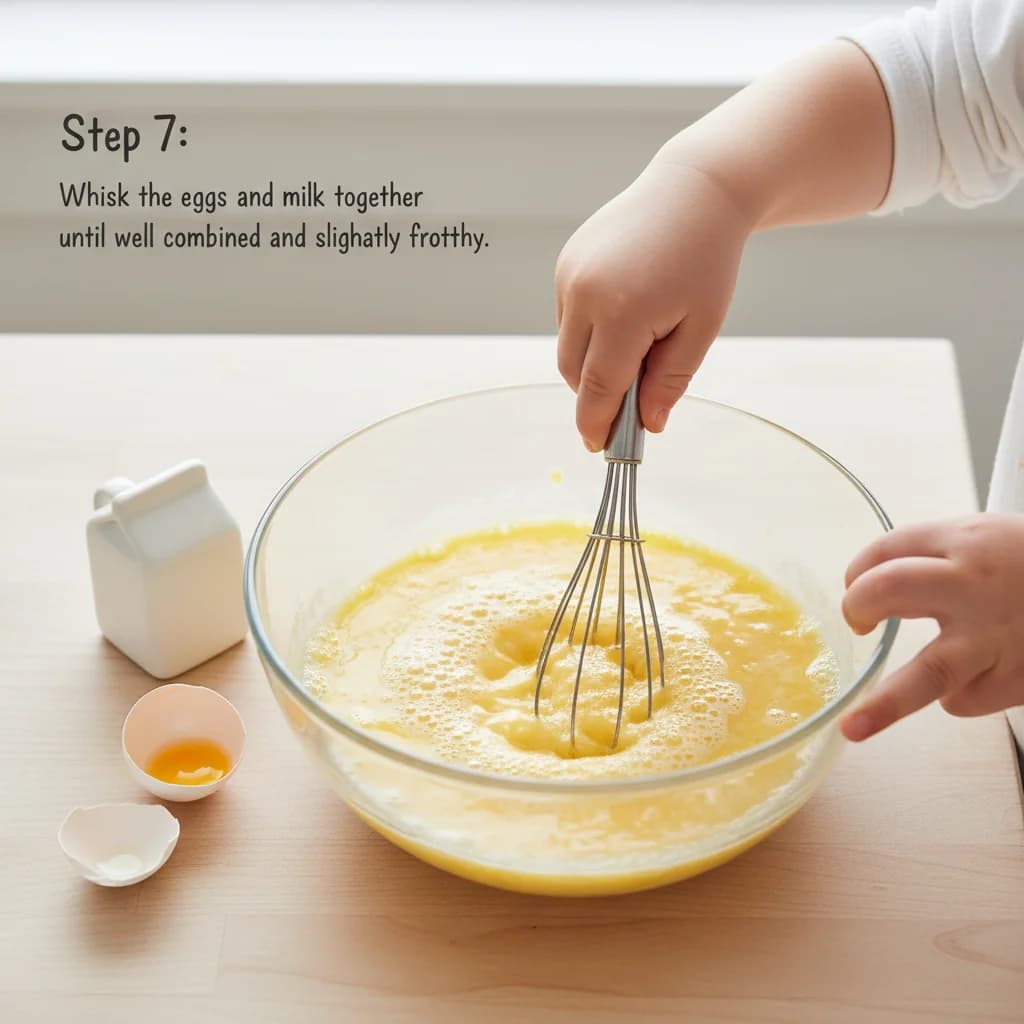 Step 7: Whisk the eggs and milk together until well combined and slightly frothy. for Egg & Veggie Bites (Mini Frittatas)