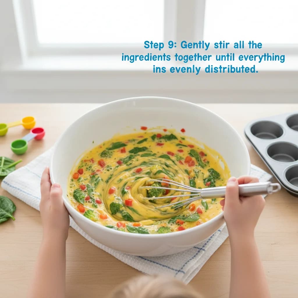 Step 9: Gently stir all the ingredients together until everything is evenly distributed. for Egg & Veggie Bites (Mini Frittatas)