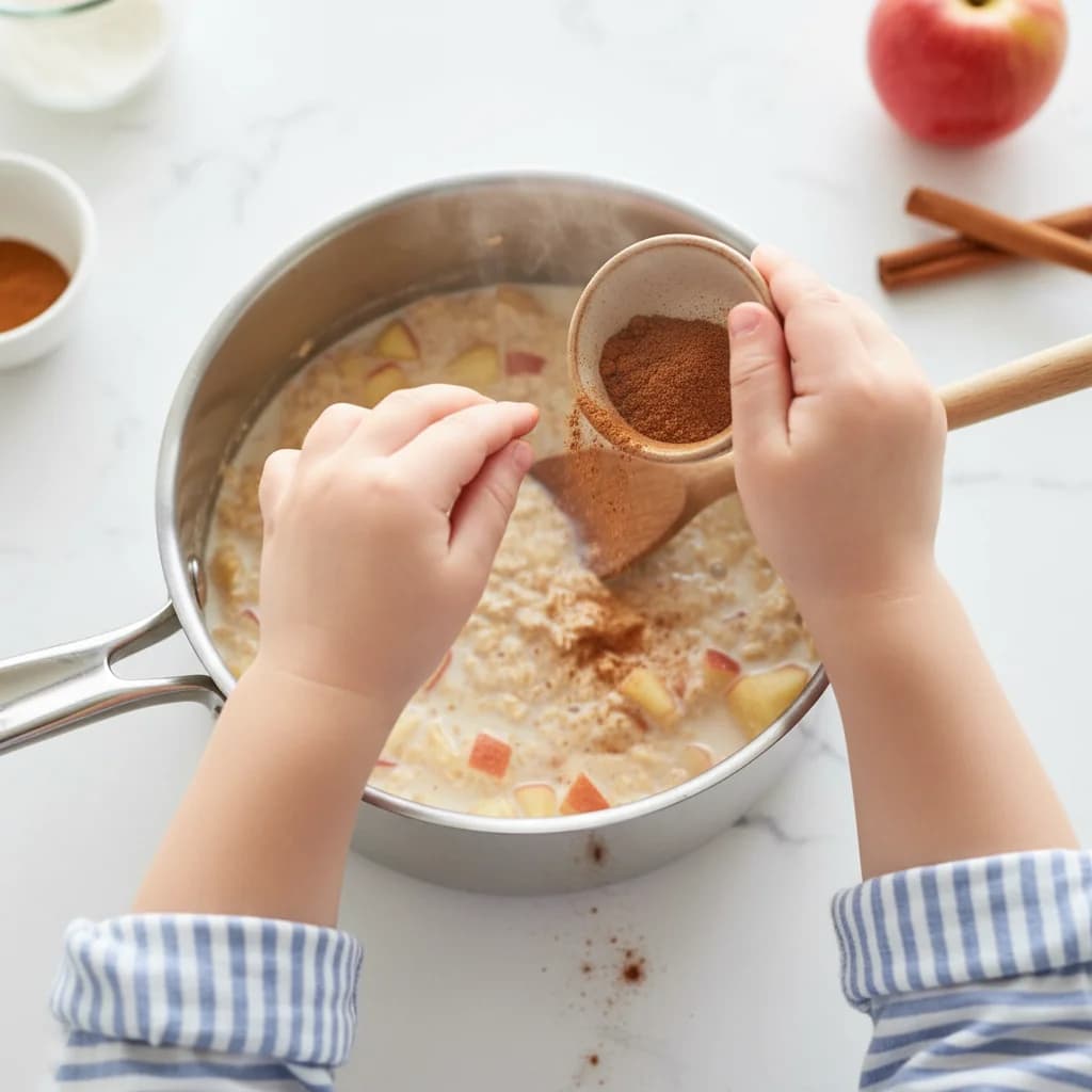 Step 5: Sprinkle the ground cinnamon into the saucepan. for Apple Cinnamon Cozy Oats