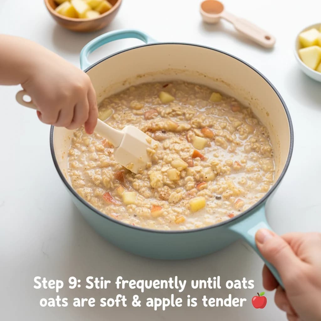 Step 9: Continue to stir frequently as the oatmeal cooks, until the oats are soft and the apple is tender. for Apple Cinnamon Cozy Oats