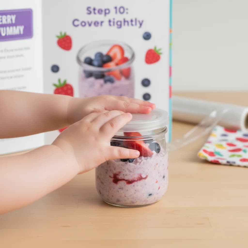 Step 10: Cover the bowl or jar tightly with a lid or plastic wrap. for Berry Yummy Overnight Oats