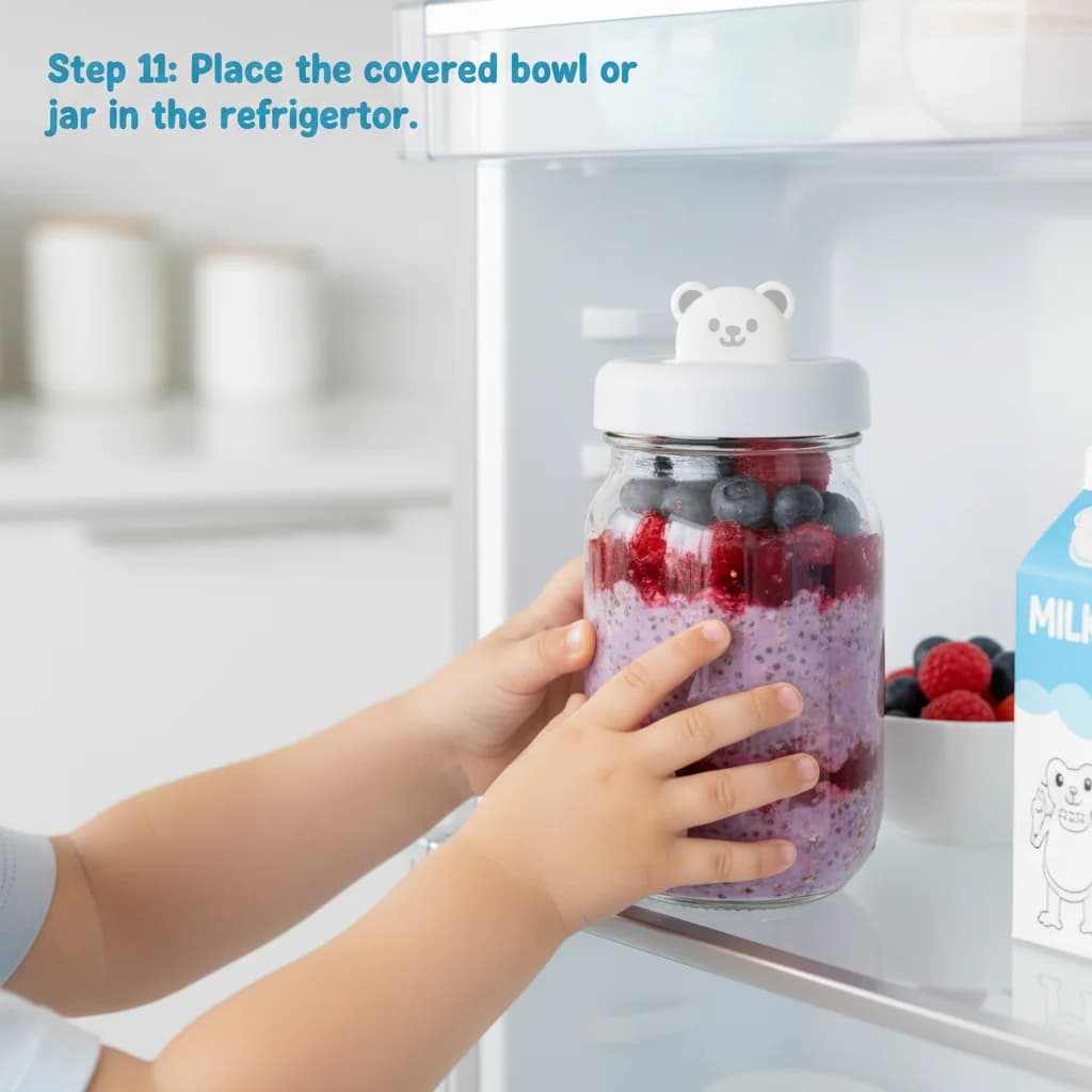 Step 11: Place the covered bowl or jar in the refrigerator. for Berry Yummy Overnight Oats