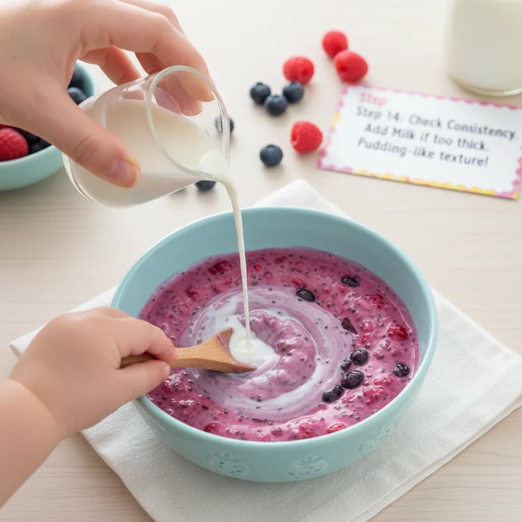 Step 14: Check the consistency. If the oats are too thick, stir in a little extra milk until desired consiste for Berry Yummy Overnight Oats