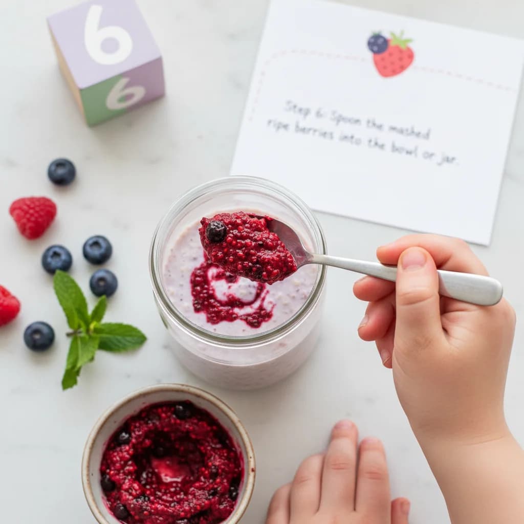Step 6: Spoon the mashed ripe berries into the bowl or jar. for Berry Yummy Overnight Oats