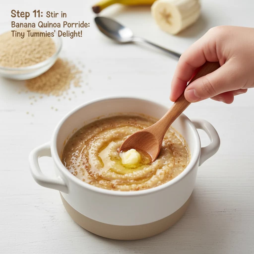 Step 11: Stir in the remaining teaspoon of butter (or coconut oil) to add richness and healthy fats. for Banana Quinoa Porridge: Tiny Tummies' Delight!