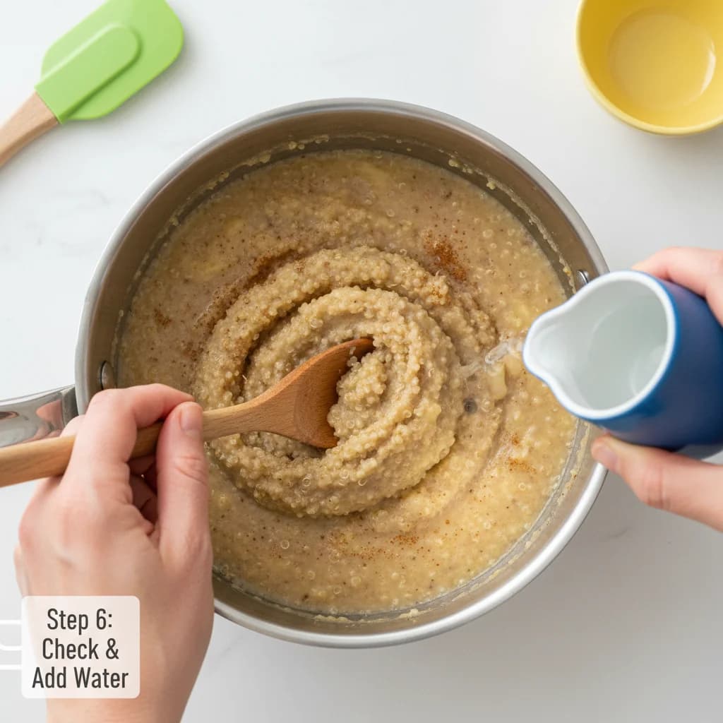 Step 6: Check the quinoa periodically. It's ready when the grains are soft and the little 'tails' have unfur for Banana Quinoa Porridge: Tiny Tummies' Delight!