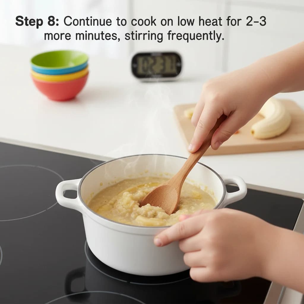 Step 8: Continue to cook on low heat for 2-3 more minutes, stirring frequently. for Banana Quinoa Porridge: Tiny Tummies' Delight!