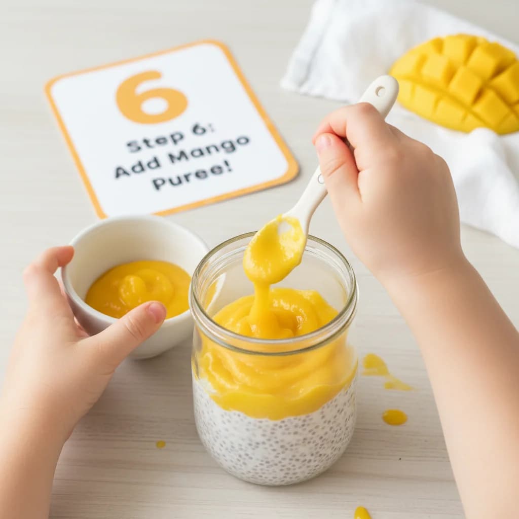 Step 6: Add the pureed or finely mashed mango to the bowl or jar. for Mango Coconut Chia Pudding (Tiny Tummies Delight!)