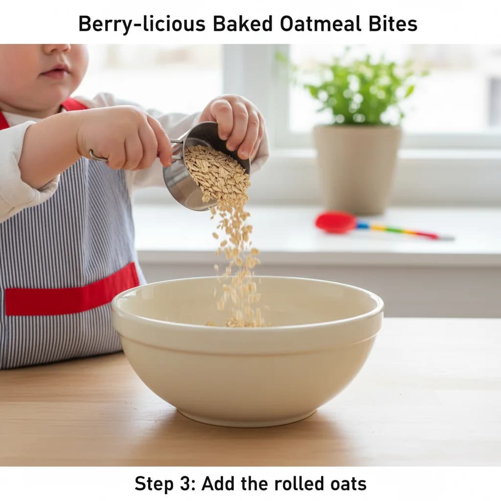 Step 3: In a medium-sized bowl, add the rolled oats. for Berry-licious Baked Oatmeal Bites