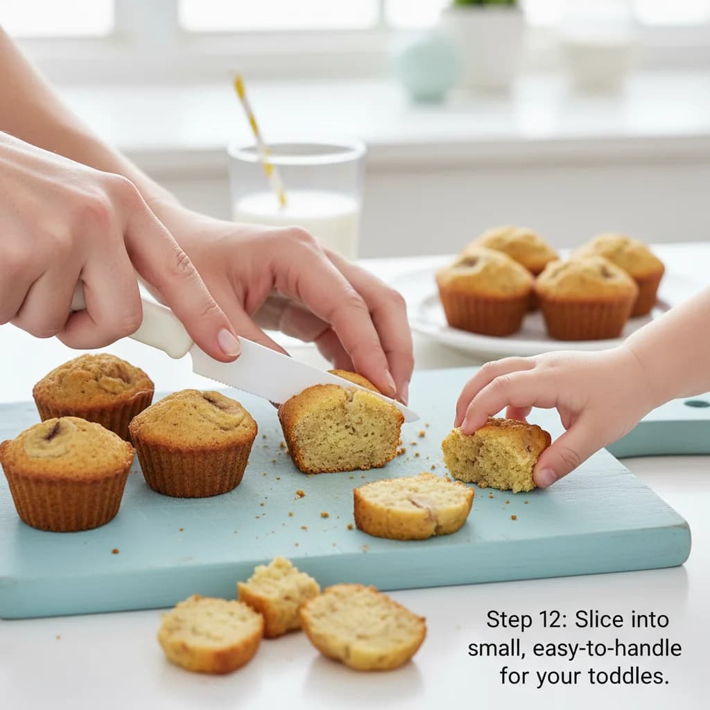 Step 12: Once cooled, slice into small, easy-to-handle pieces for your toddler. for Banana Bites Mini-Loaves